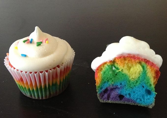 Rainbow colored cupcakes